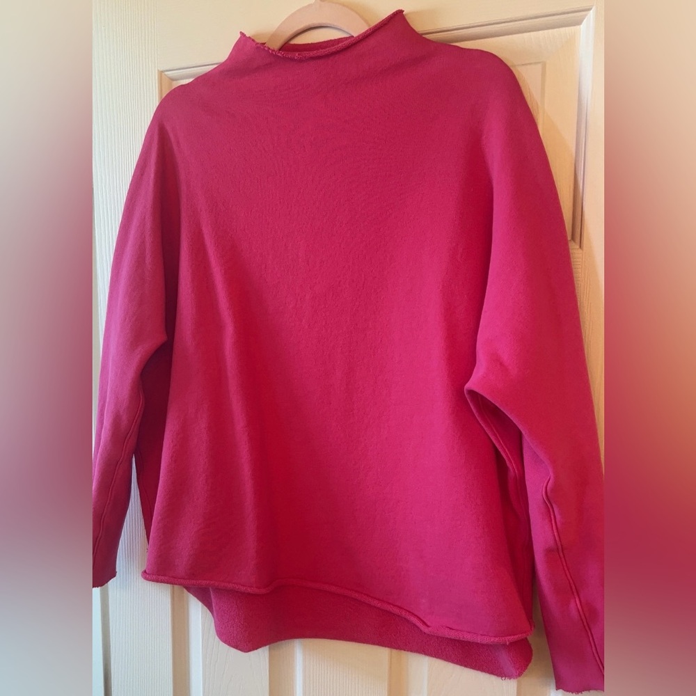 NWOT| Frank & Eileen | Women’s Bold Pink Effie Funnel Neck Capelet Sweatshirt - Picture 2 of 7
